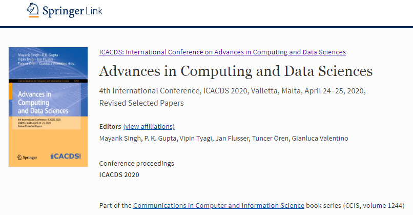 ICACDS 2019 PROCEEDINGS Part I (Volume no.- CCIS 1045)